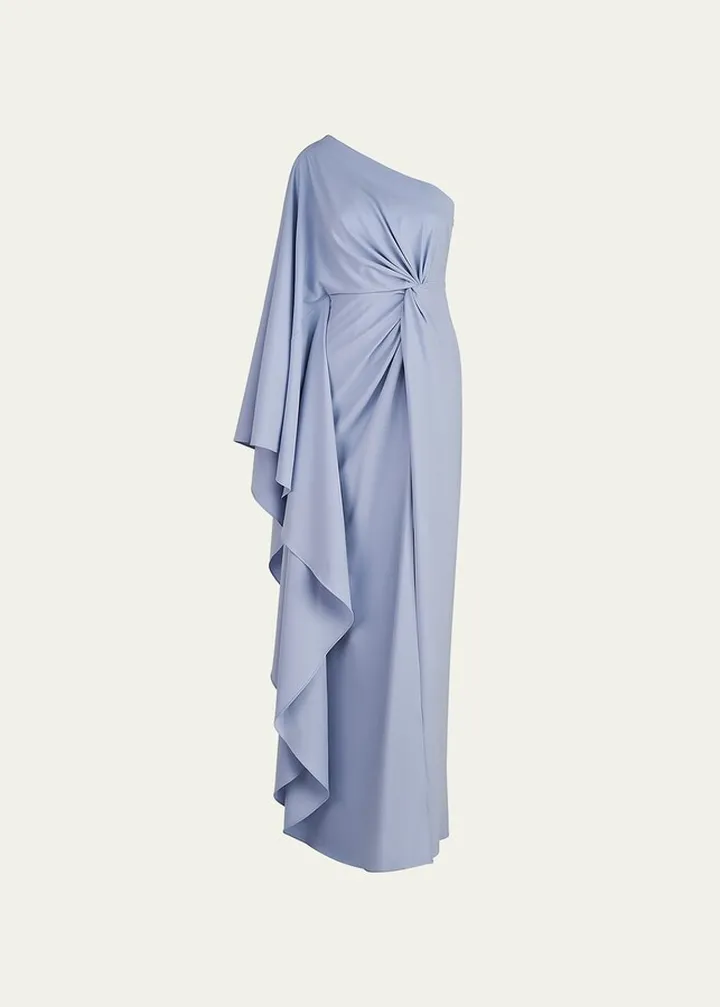 Ariella Draped One-Shoulder Crepe Gown