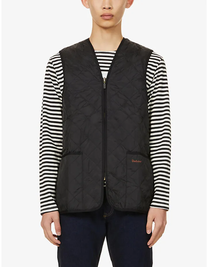 Mens Black Funnel-neck Quilted Shell Gilet