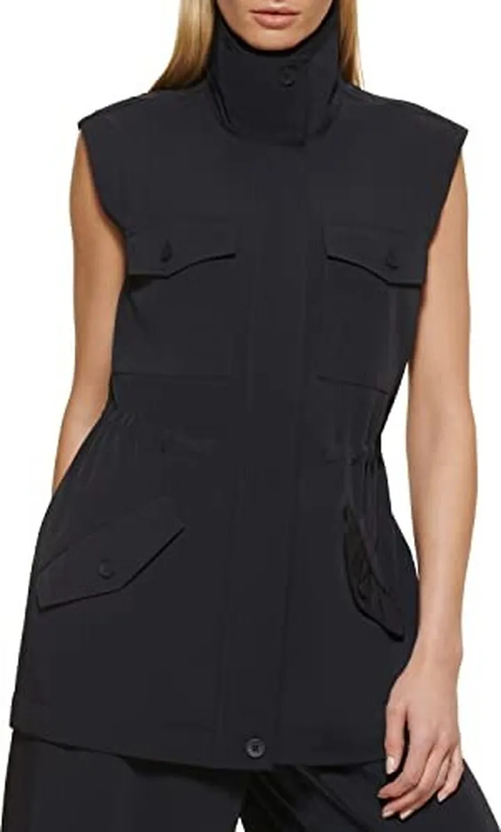 DKNY Women's Front Pocket Vest Elevated Everyday Jacket