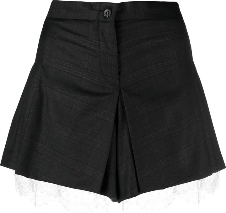 Checked Lace-Detail Shorts