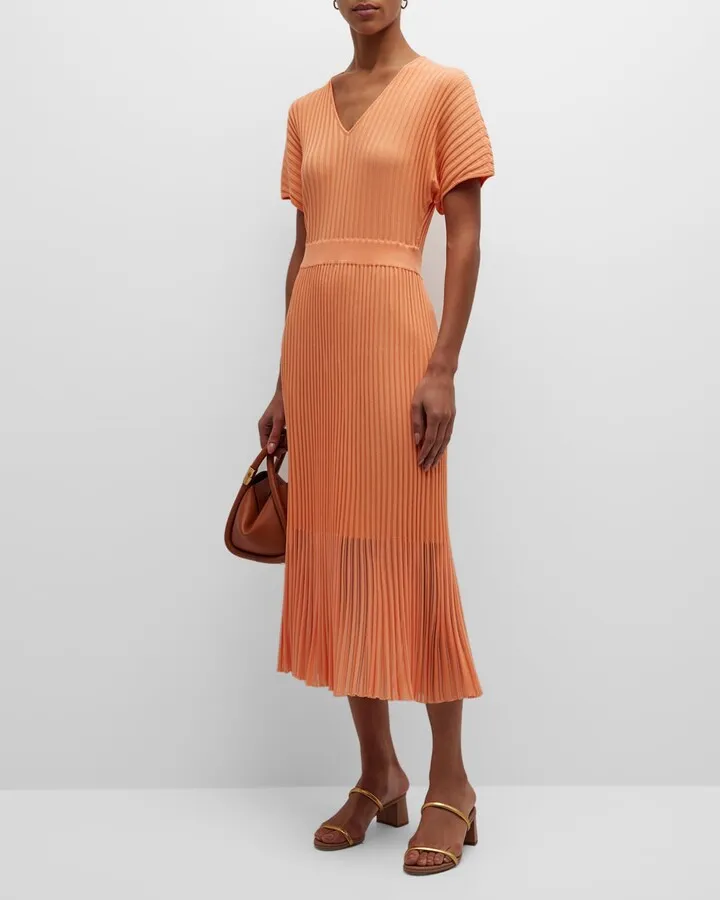 Ribbed Dolman-Sleeve A-Line Midi Dress