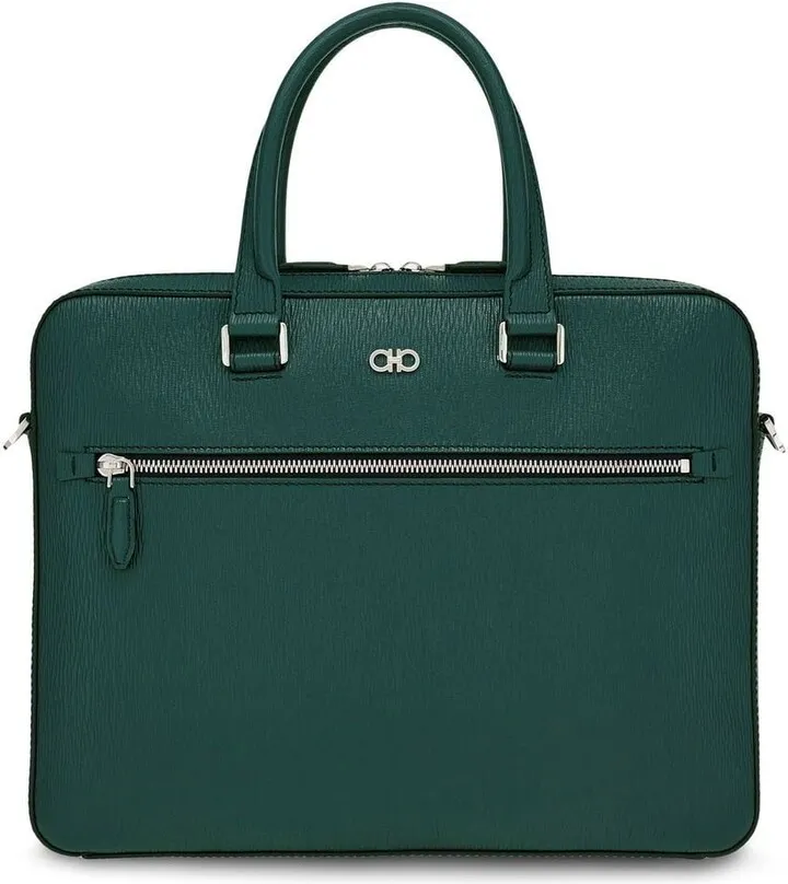 Gancini-plaque leather briefcase