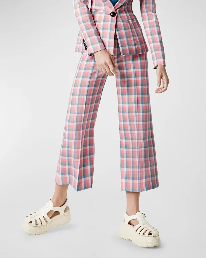 Wide-Leg Check Culotte Pants