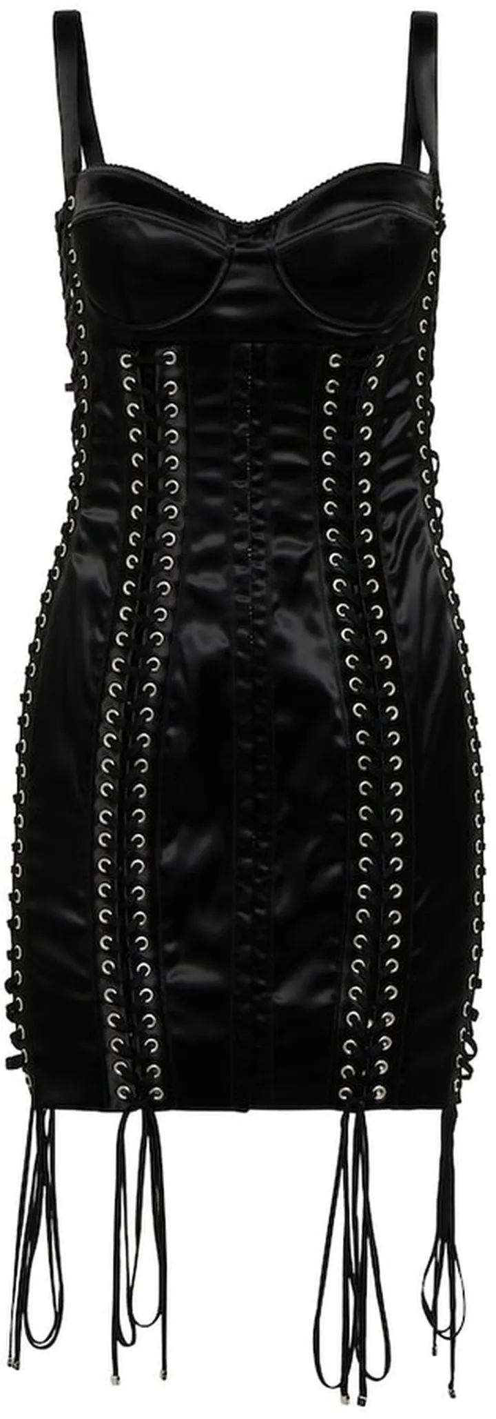 Lace-up satin minidress