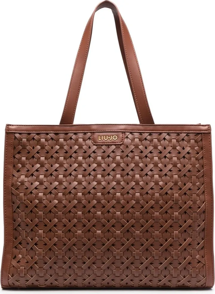Logo-Lettering Interwoven Tote Bag