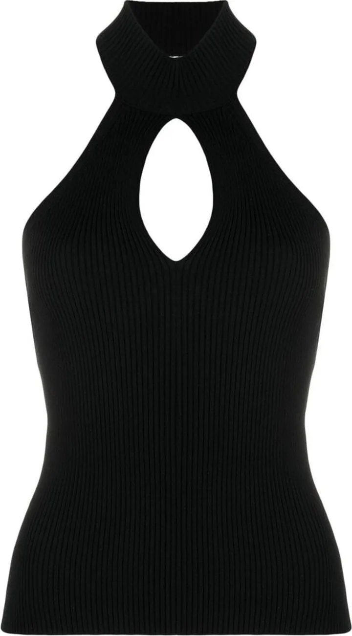 Halterneck Ribbed Knit Top