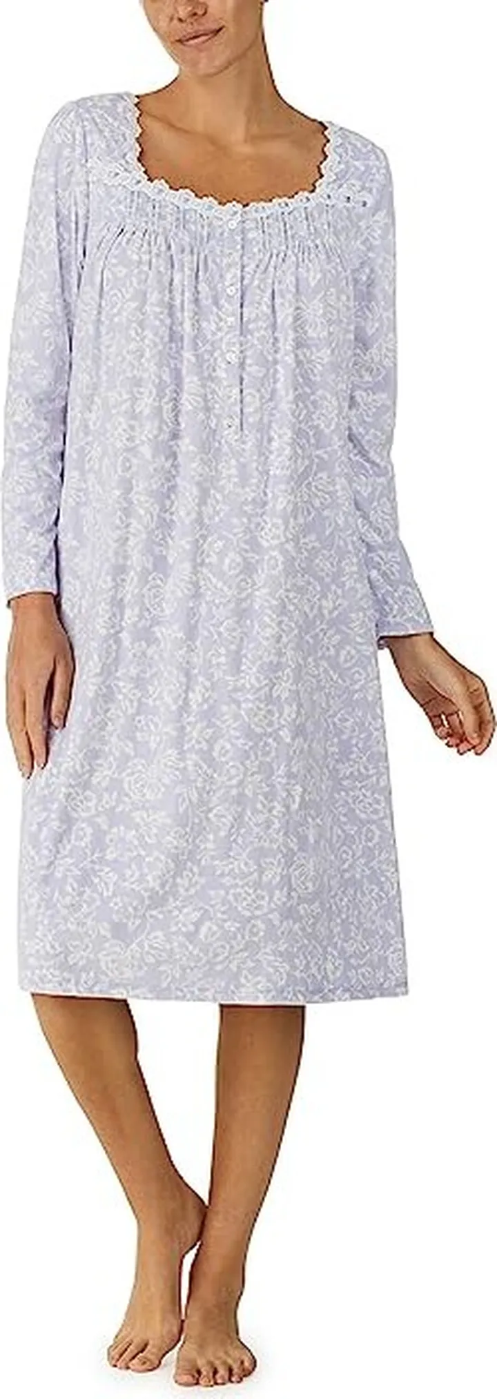 Eileen West Long Sleeve Microfleece Waltz Gown (Blue Ground Floral) Women's Pajama