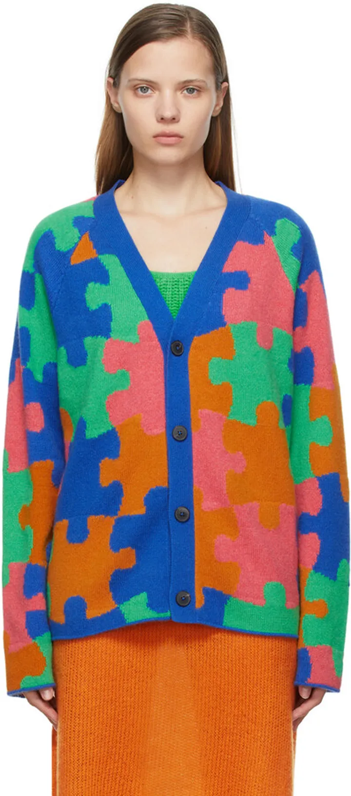 The Elder Statesman Blue & Pink Puzzle Cardigan