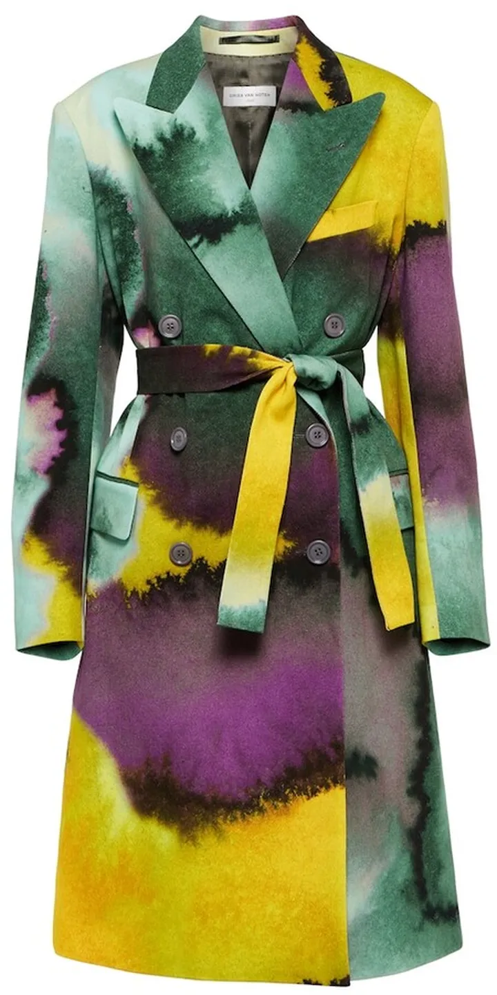 Printed denim trench coat
