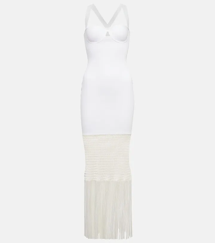 Diana fringe-trimmed knit midi dress