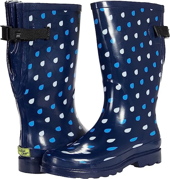 Western Chief Waterproof Printed Wide Calf Rain Boot (Raindrop Dot) Women's Boots