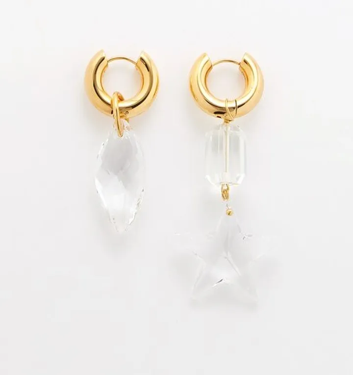 Mismatched Drop Crystal Hoop Earrings