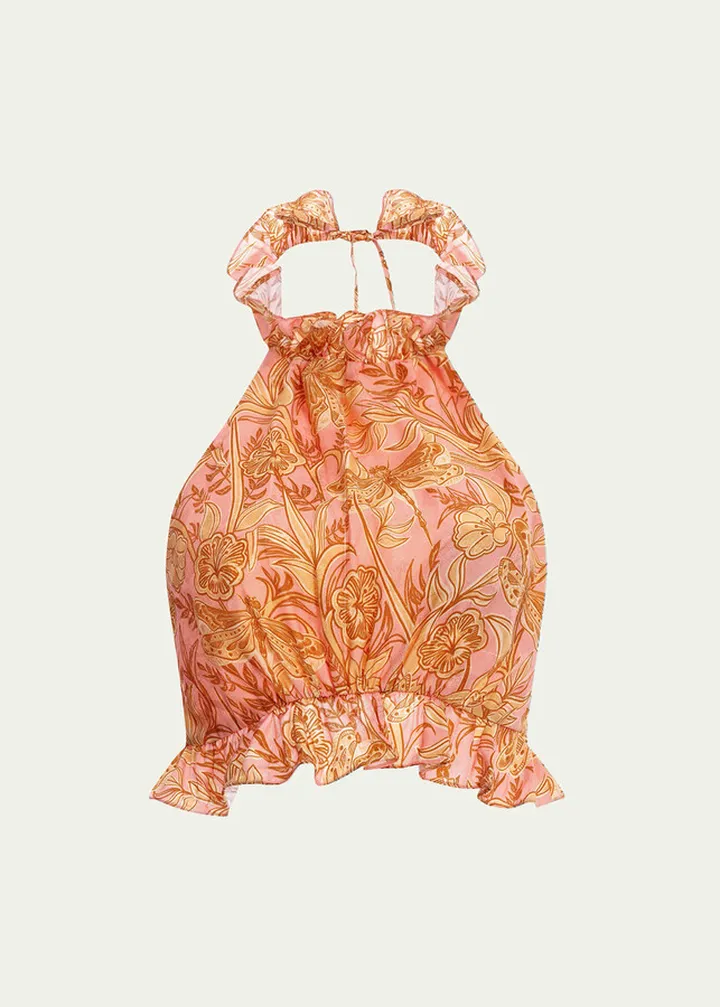 Nardo Floral Cotton Halter Crop Top