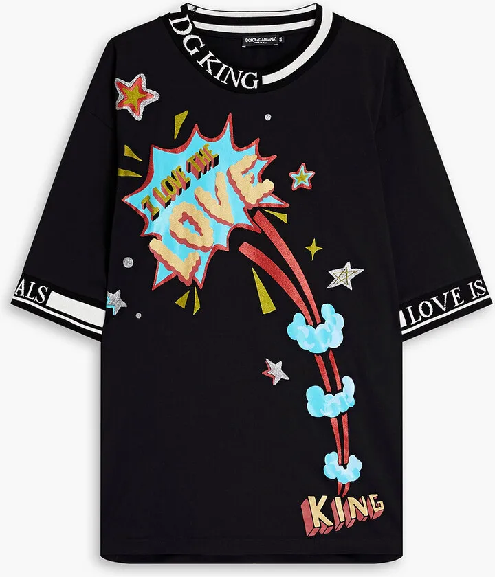 Glittered printed cotton-jersey T-shirt