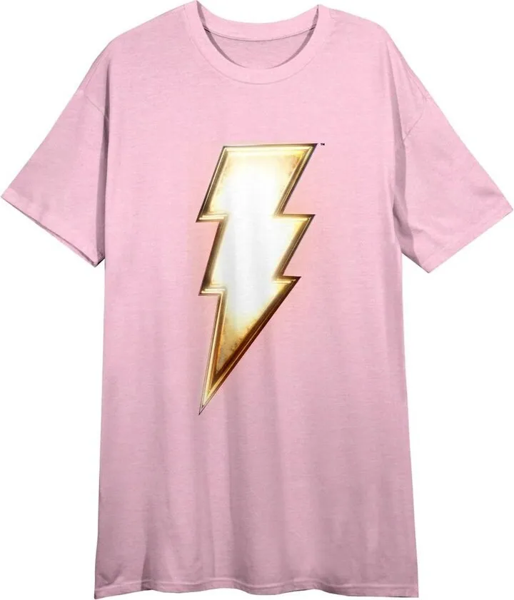 Shazam! Lightning Bolt Women’s Pink T-Shirt-Medium