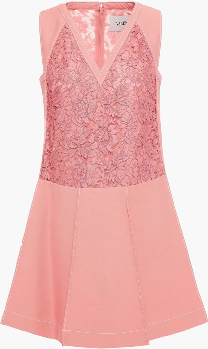 Corded lace-paneled wool and silk-blend crepe mini dress