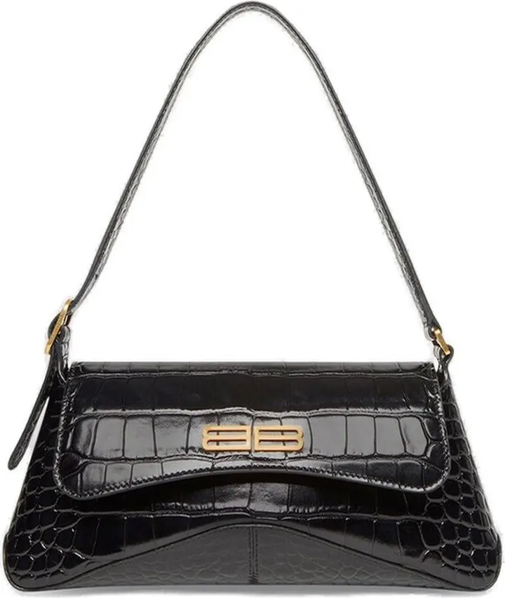 Balenciaga Logo Plaque Crocodile Effect Shoulder Bag