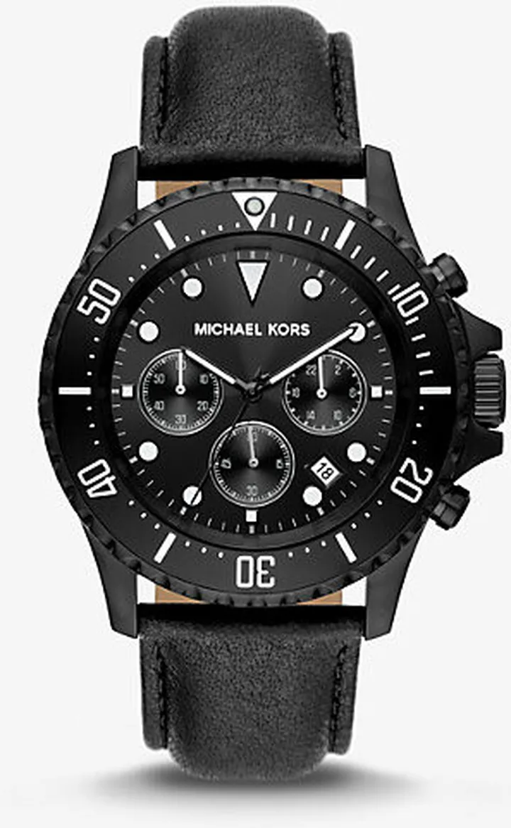 Oversized Everest Black-Tone and Leather Watch