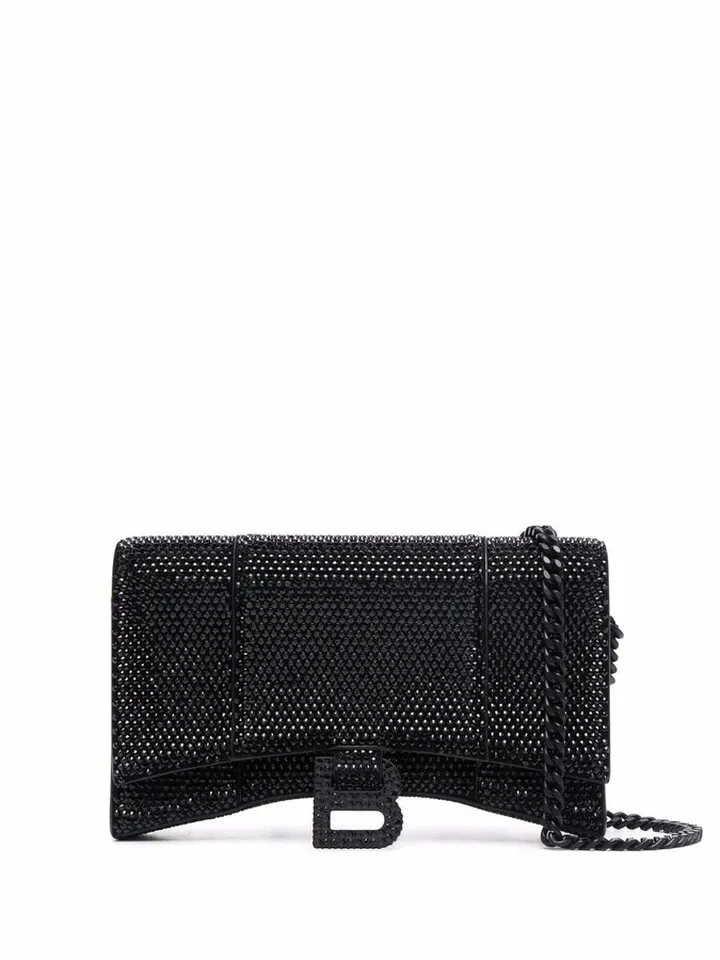 Hourglass crystal-studded crossbody bag