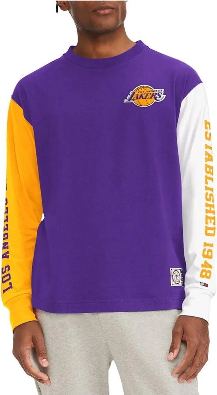 Men's Tommy Jeans Purple Los Angeles Lakers Richie Color Block Long Sleeve T-shirt