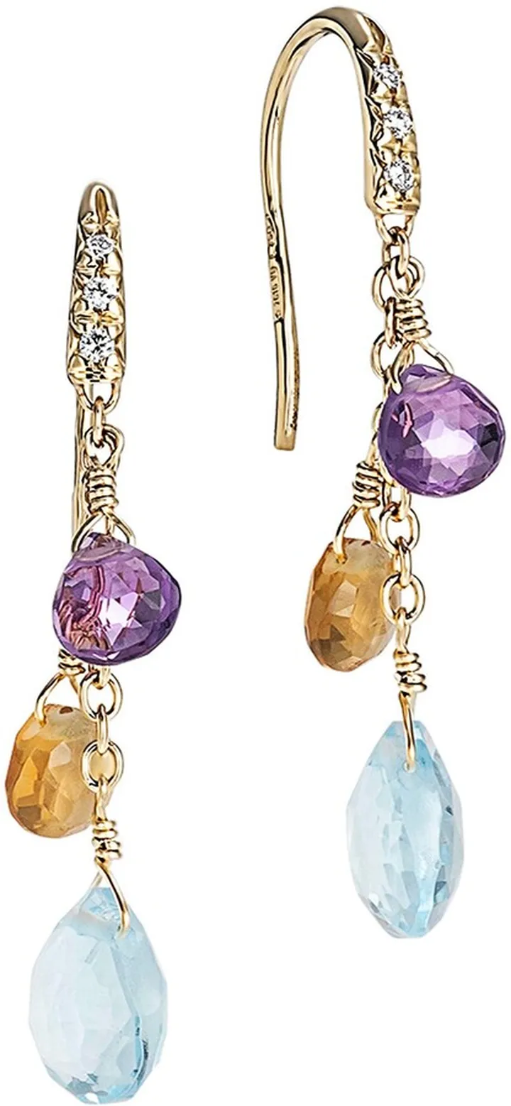 Paradise 18K Yellow Gold Diamond Topaz & Semiprecious Stones Short Drop Earrings