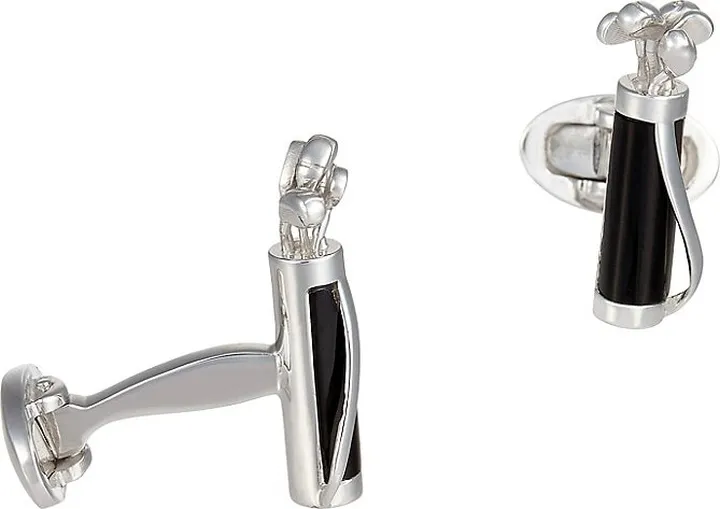 Golf Bag Rhodium-Plated Black Onyx Cufflinks