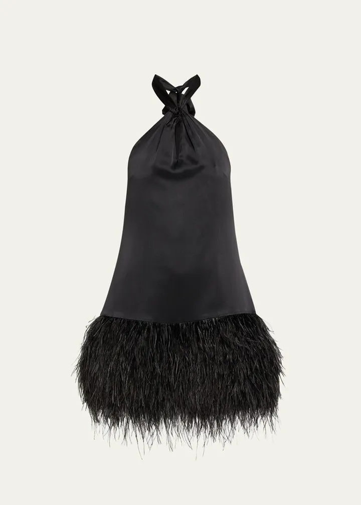 Barb Feathered Silk Mini Halter Dress