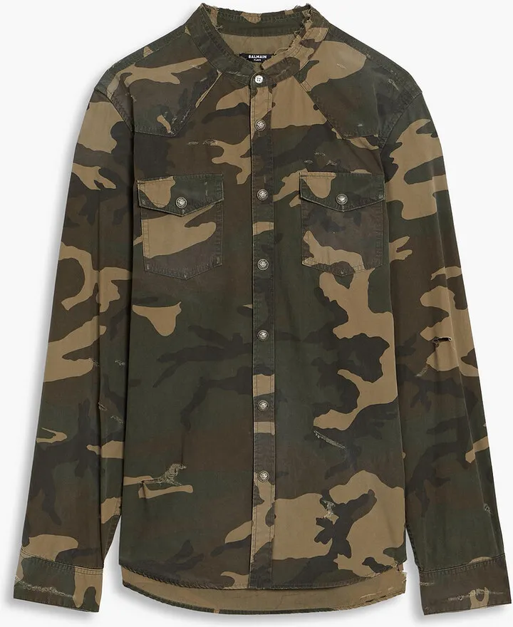 Distressed camouflage cotton shirt