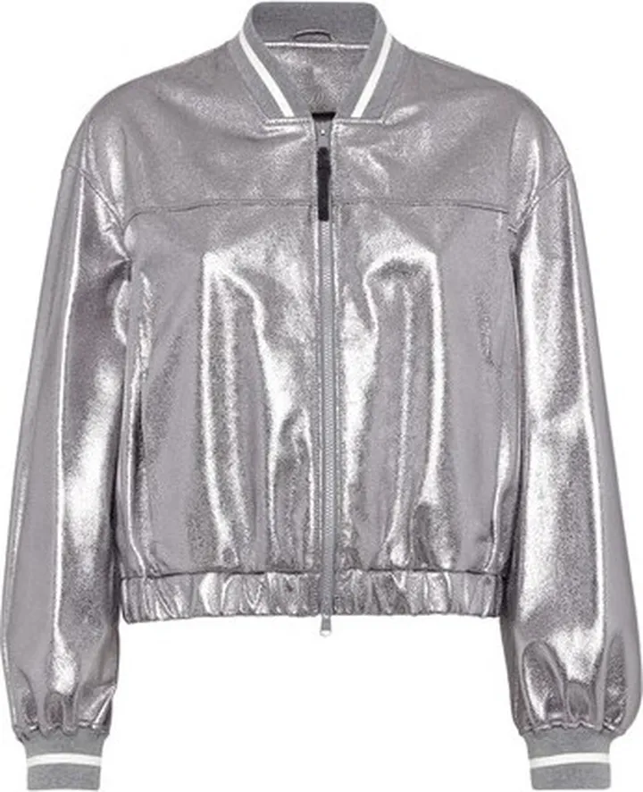 Lamé leather bomber jacket with monili
