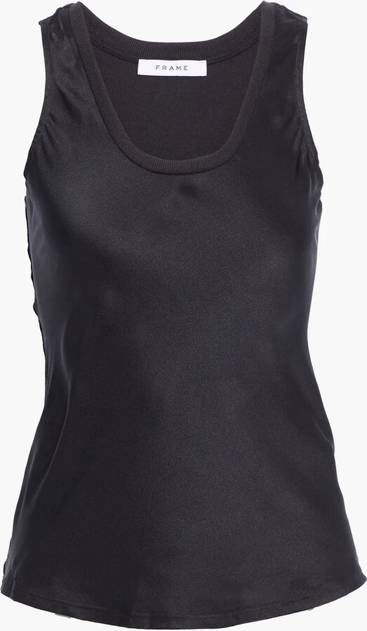 Paneled ribbed jersey and silk-satin tank