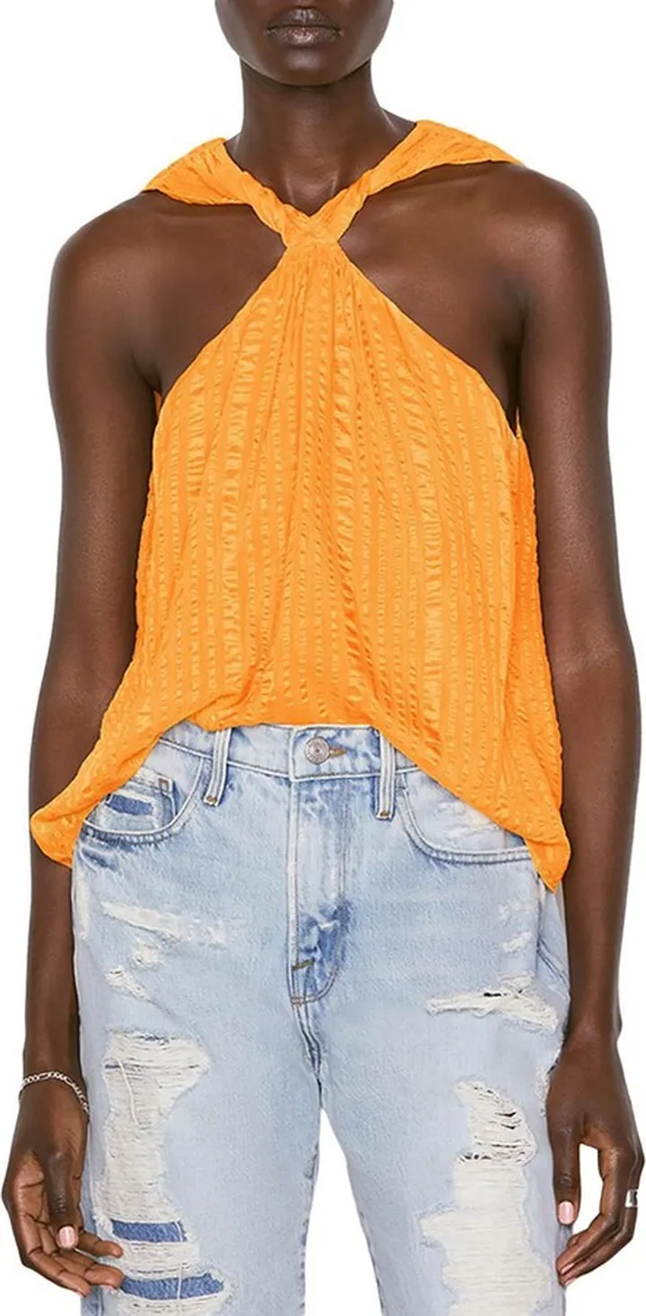 Womens Crinkled Silk Pullover Halter Top