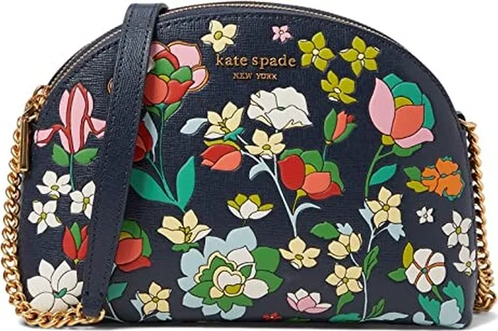 Kate Spade New York Morgan Flower Bed Embossed Saffiano Leather Double Zip Dome Crossbody (Blazer Blue Multi) Handbags