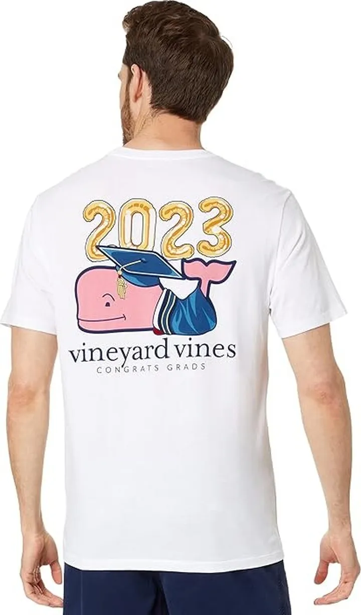 Vineyard Vines Graduation Whale Short Sleeve Pocket Tee (White Cap) Men's Clothing