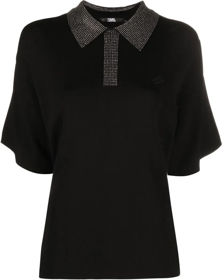 Crystal-Embellished Knitted Polo Top