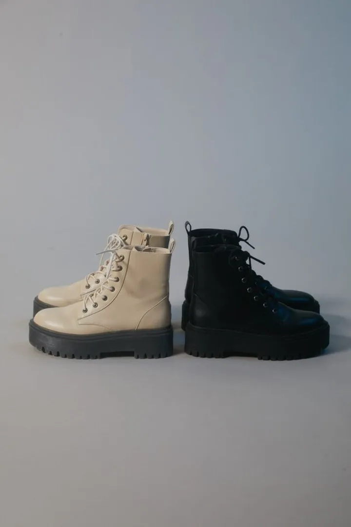 Faux Leather Lace-Up Booties
