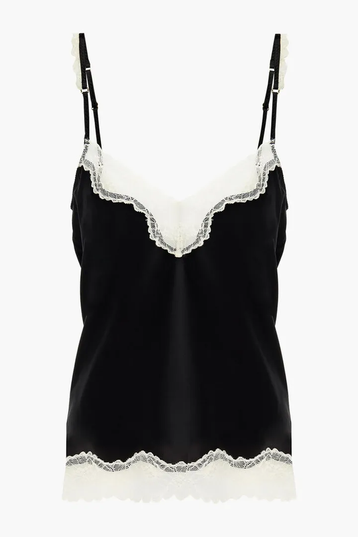 Lace-trimmed stretch-silk satin camisole