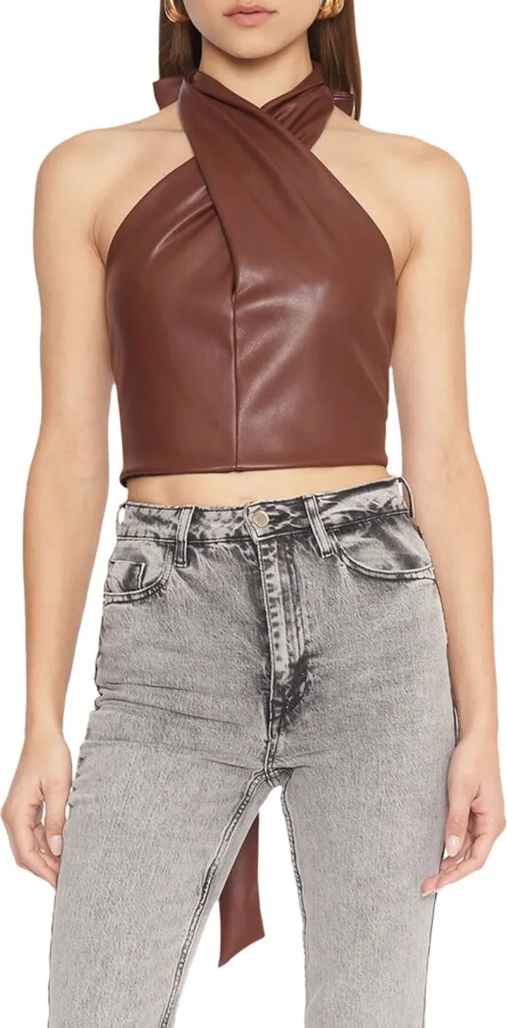 Paulita Faux Leather Crop Halter Top