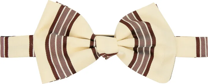 Dries Van Noten Beige & Brown Striped Bow Tie