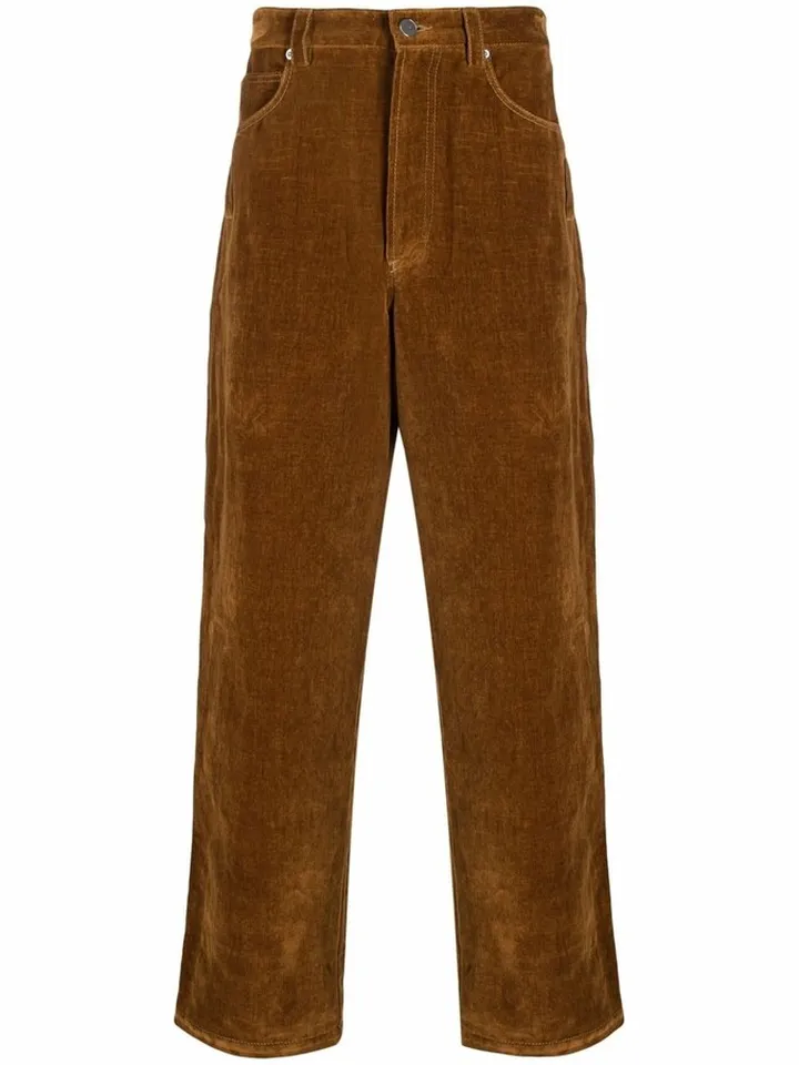 Straight-Cut Velvet-Effect Trousers