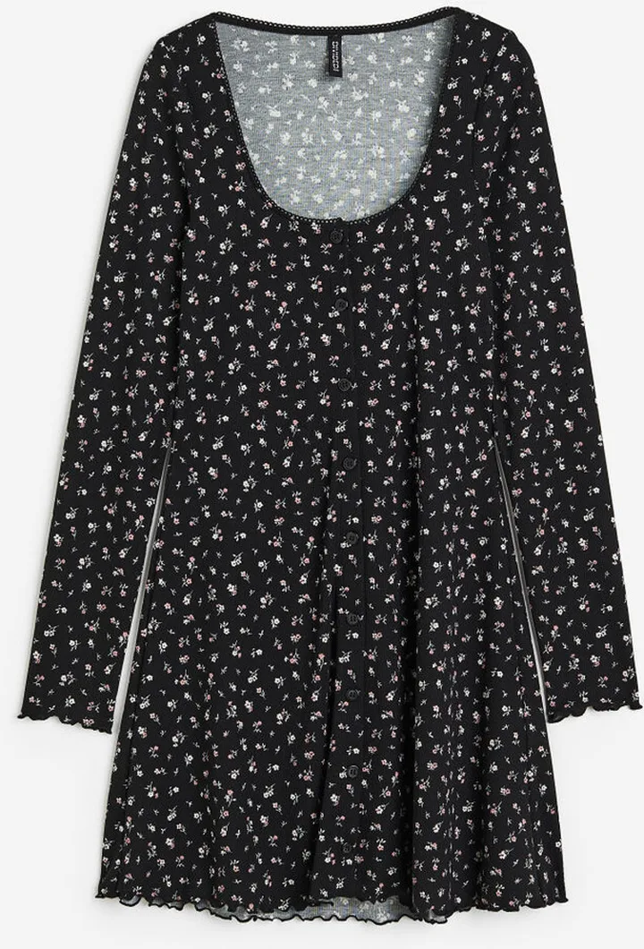 Lace-trimmed Ribbed Dress
