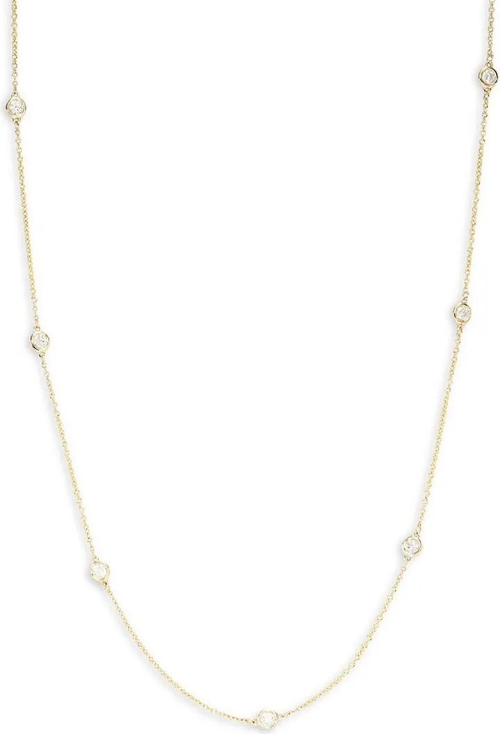 14K Yellow Gold & Diamond Station Necklace