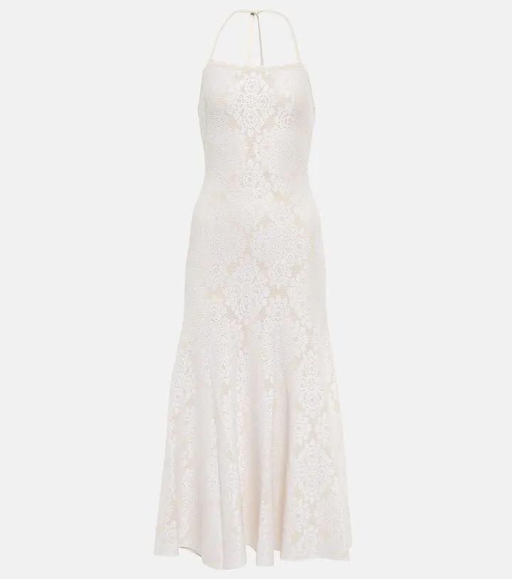 Halter-neck crepe midi dress