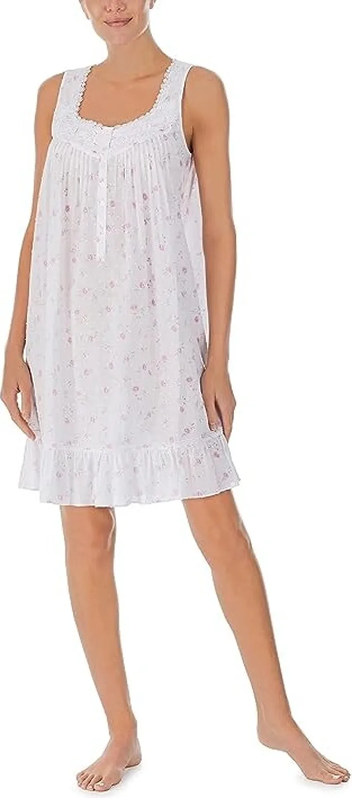 Eileen West Sleeveless Chemise (White Ground Roses) Women's Pajama