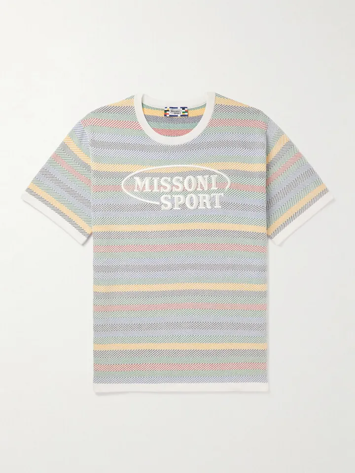 Logo-Embroidered Striped Cotton-Jacquard T-Shirt