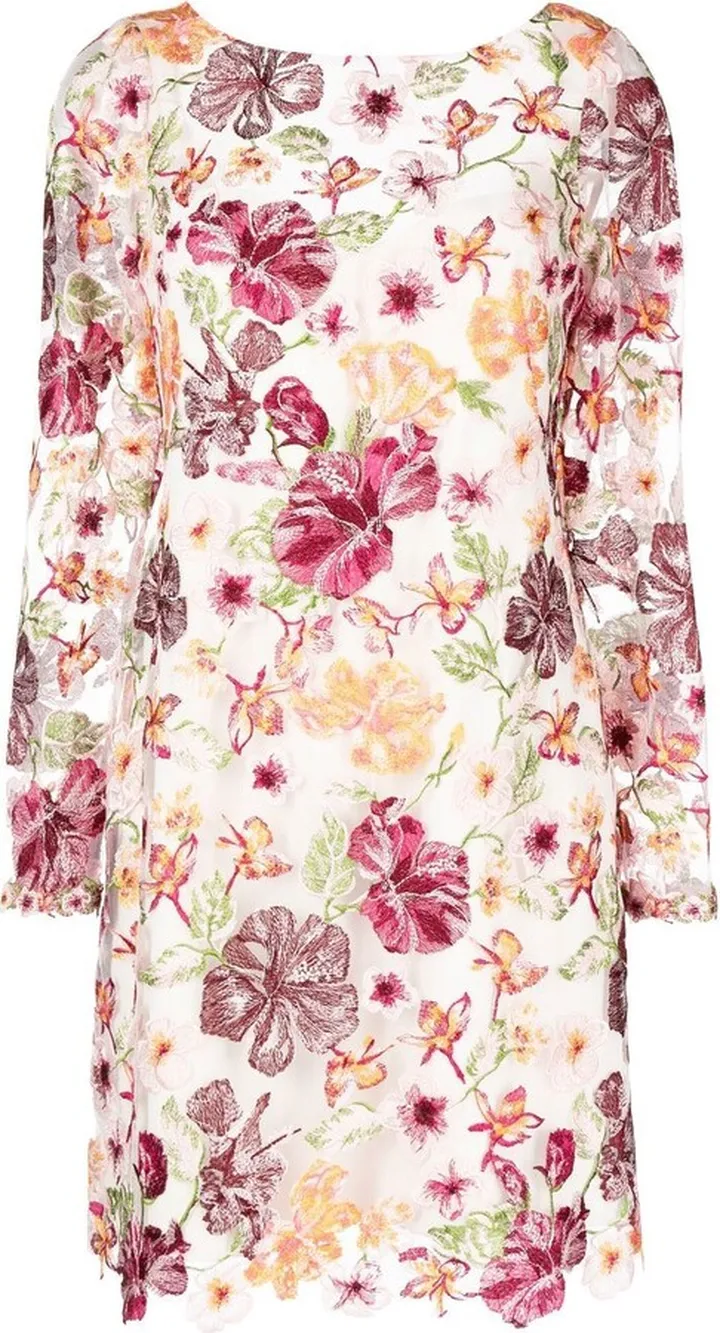Illusion floral-embroidered minidress