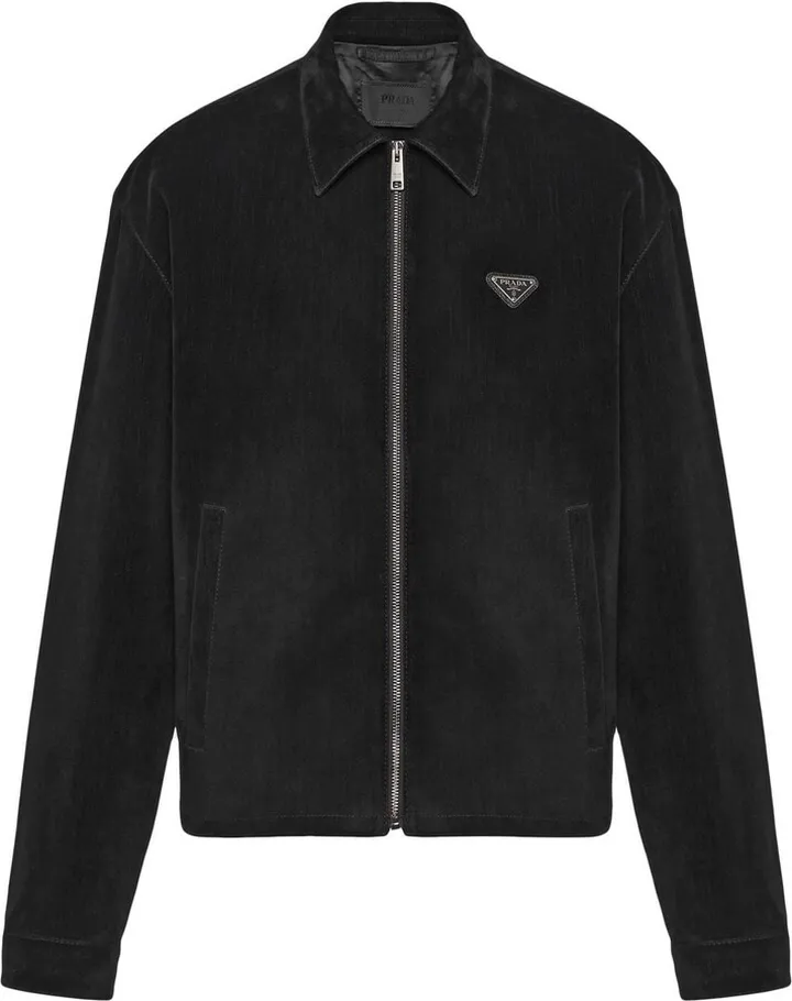Logo Plaque Velvet Bomber Jacket