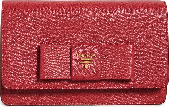 What Goes Around Comes Around Prada Red Saffiano Bow Crossbody