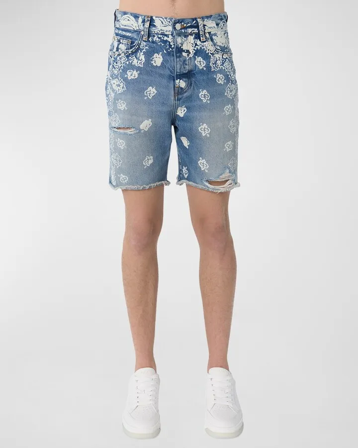 Men's Bleach Bandana Denim Shorts