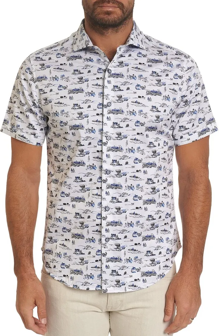 Men's Throttle Race Car-Print Sport Shirt