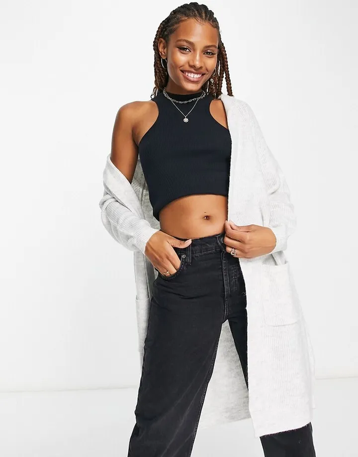 New Look hooded lounge knitted cardigan in gray